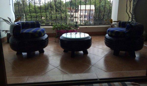 Tyre seats and coffee table sitting pretty in our client's balcony.