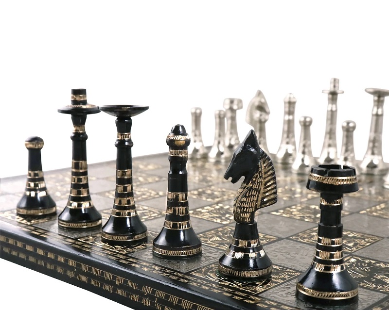 Hawaiian Crown Brass Metal Luxury Chess Pieces & Board Set - 14